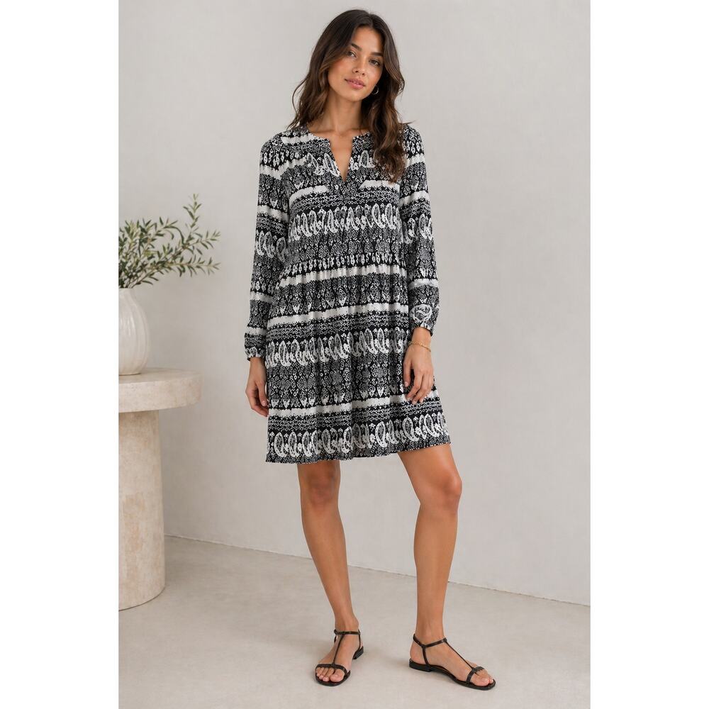 Anthropologie Thakoon Collective Paisley Mini Dress Size 6 Black White Boho